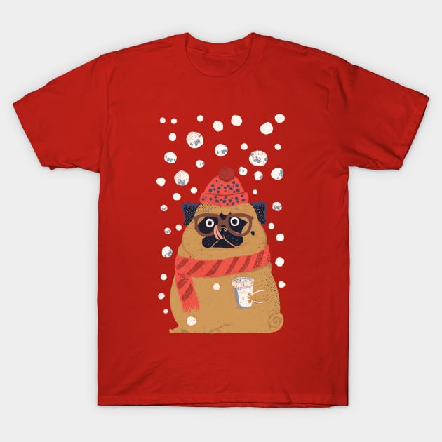 Pug in Snow T-Shirt by huebucket